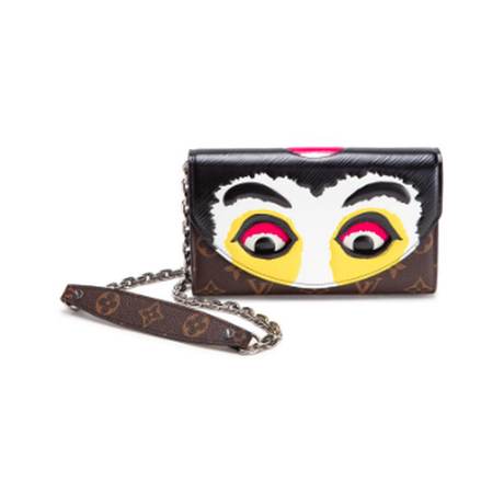 Louis Vuitton Mask Chain Wallet, Épi & toile Monogram enduite Multicolor & Brown Kabuki, argenté