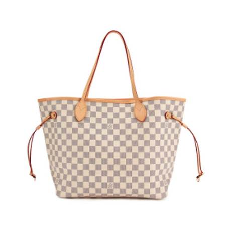 Louis Vuitton Neverfull MM, toile Damier Azur enduite White & Beige, doré
