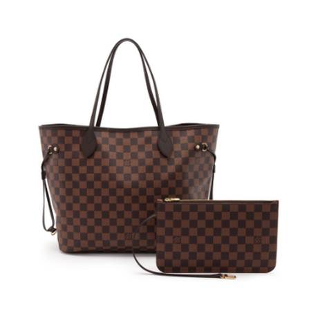 Louis Vuitton Neverfull MM, toile Damier Ebene enduite Brown, doré