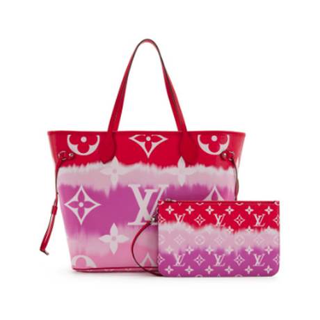 Louis Vuitton Neverfull MM, toile Monogram enduite Red & Pink Escale, argenté