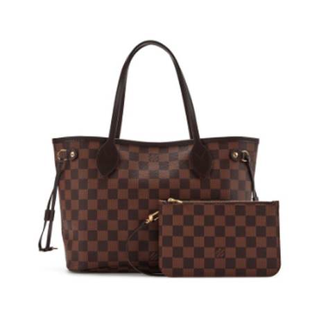 Louis Vuitton Neverfull PM, toile Damier Ebene enduite Brown, doré