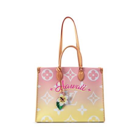 Louis Vuitton OnTheGo GM, raphia Giant Monogram Light Pink & the Pool Hawaii Edition, doré