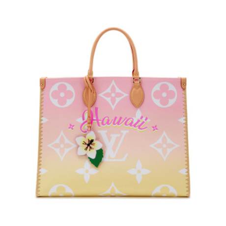 Louis Vuitton OnTheGo GM, toile & raphia Giant Monogram Light Pink & Yellow & the Pool Hawaii
