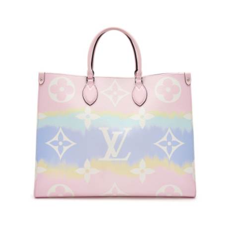 Louis Vuitton OnTheGo GM, toile Monogram pastel enduite Pink Escale, argenté