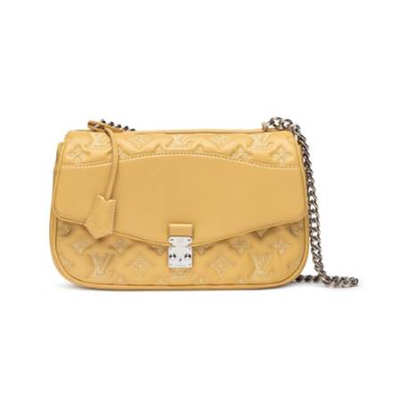 Louis Vuitton Pochette, agneau & broderie Monogram brodé Yellow Puffy Mama, argenté