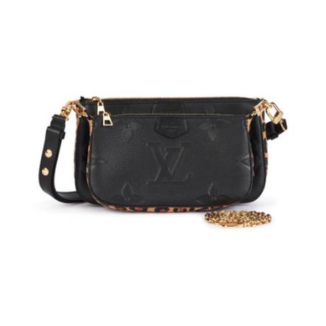 Louis Vuitton Pochette, Empreinte & cuir Monogram Black & Brown Leopard Multi, doré