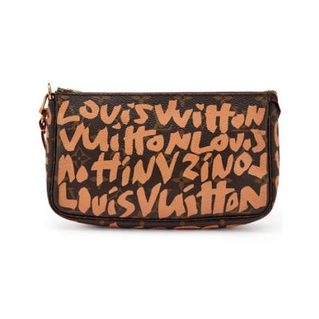 Louis Vuitton Pochette, toile Ebene Monogram graffiti enduite Beige, doré