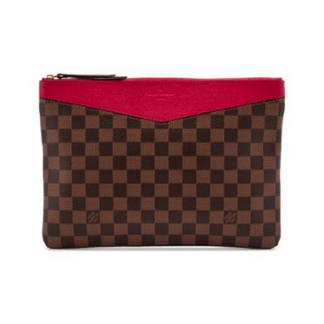 Louis Vuitton Pouch, toile & cuir Damier Ebene enduite Brown & Red Daily, doré