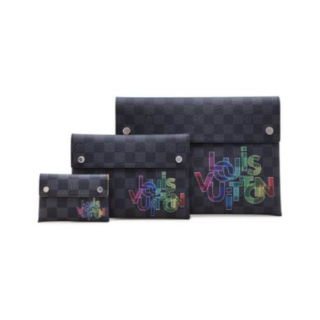 Louis Vuitton Pouches, toile Damier Graphite enduite Rainbow Alpha Triple, argenté, Virgil Abloh