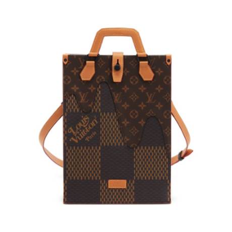 Louis Vuitton Sac Plat Black, toile Monogram Giant Damier enduite Brown & Drip, Virgil Abloh x NIGO