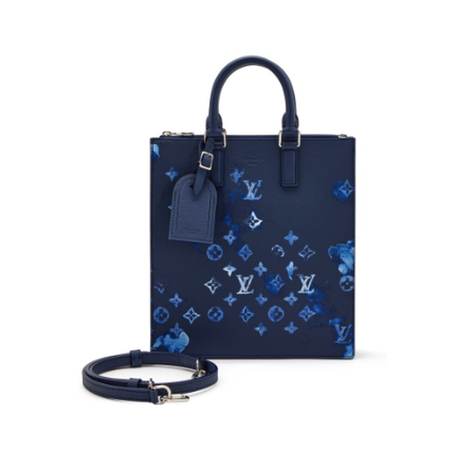 Louis Vuitton Sac Plat Zippé, cuir Ink Monogram aquarelle grainé Blue, argenté, Virgil Abloh