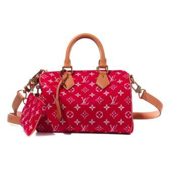 Louis Vuitton Speedy Bandoulière 25 P9, cuir Monogram Red & White, doré