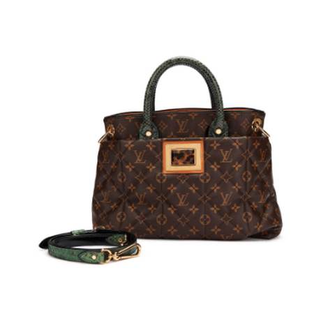 Louis Vuitton Tote, toile & autruche & python Monogram enduite Brown & Green Etoile, doré