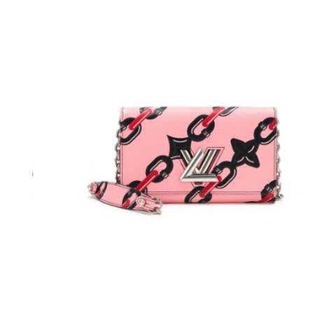 Louis Vuitton Twist Wallet Chain, Épi & cuir Pink Chain Flower Print, argenté