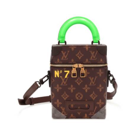 Louis Vuitton Vertical Box Malle, toile Monogram enduite Brown & Green No 7, doré, Virgil Abloh