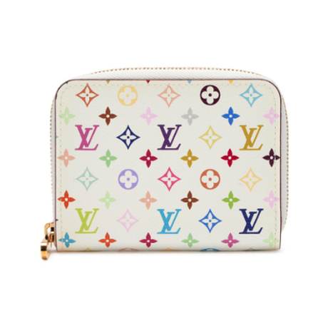 Louis Vuitton Zippy Coin Purse Wallet, litchi Monogram White Multicolor, doré