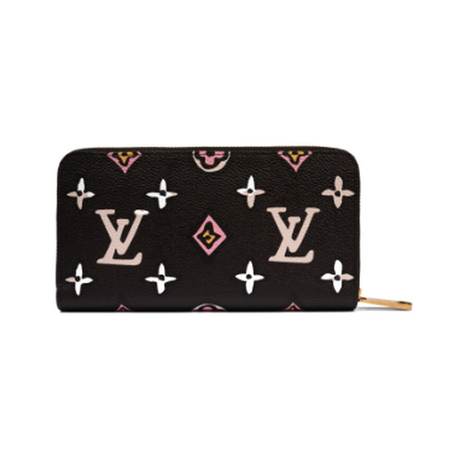 Louis Vuitton Zippy Wallet, toile enduite Black White & Pink "Wild at Heart", doré