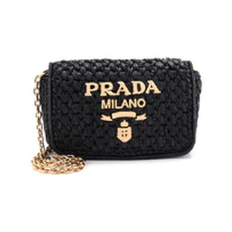 Prada Logo Chain Flap Shoulder Mini, raphia