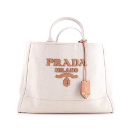 Prada Logo Tote Large, lin mélangé